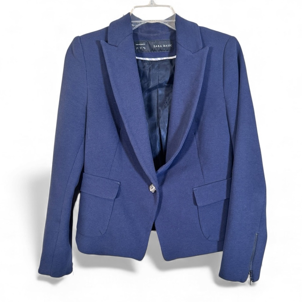 Zara Basic Navy Blue Single Button Closure Blazer… - image 1